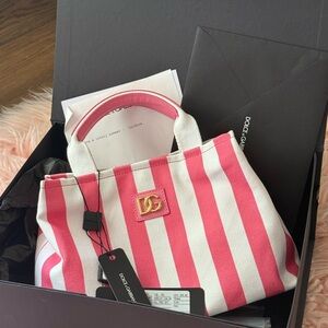 Dolce & Gabbana Pink and White Striped Women's Bag